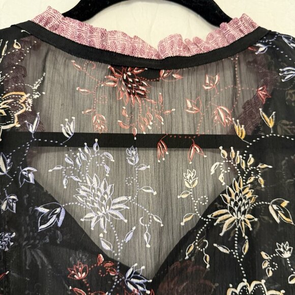 A.n.a Top Women’s 2X Red Black Dark Floral Tiered Bell Sleeves L Sheer Top Fall - Picture 8 of 11